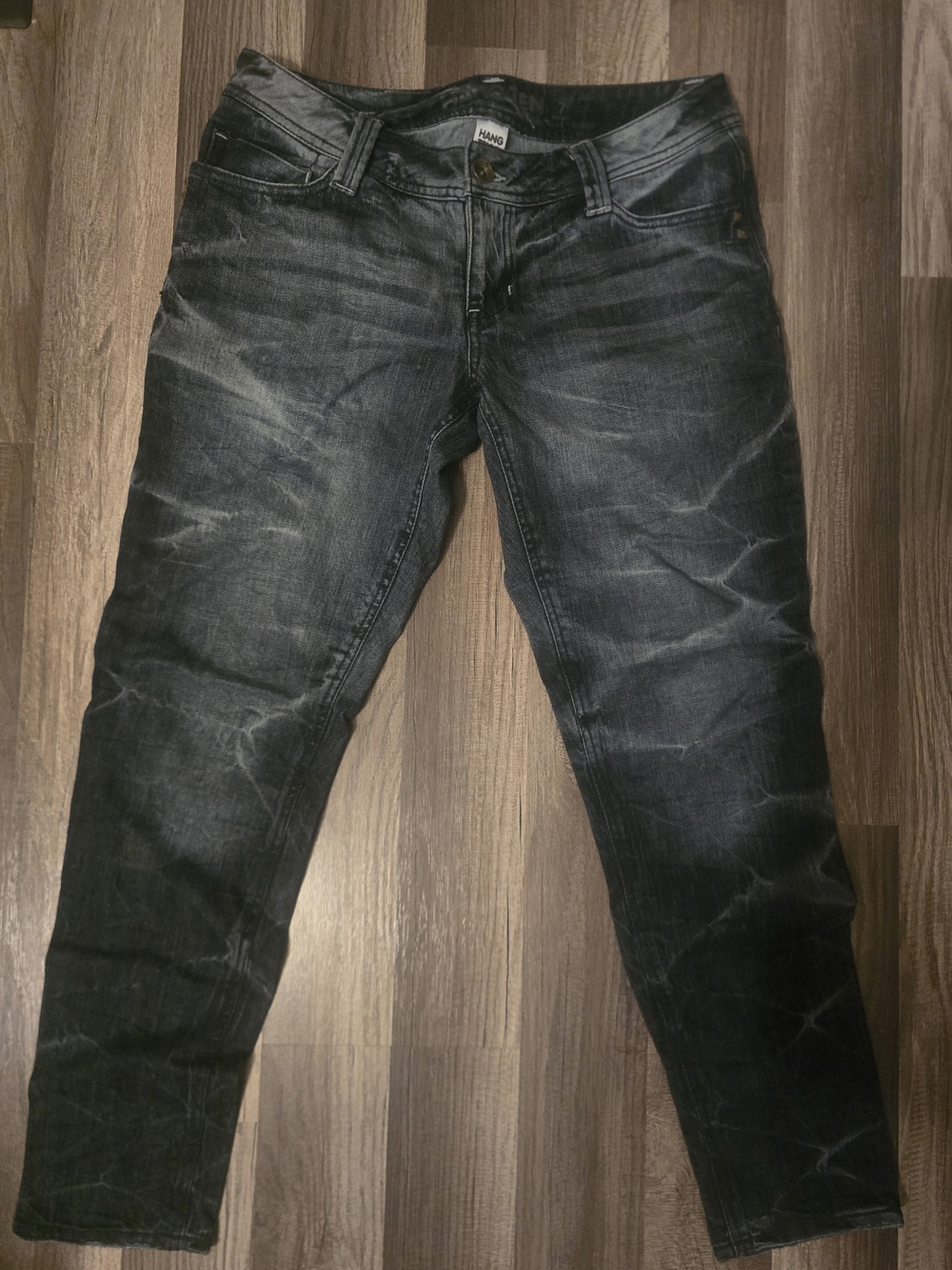 Women's Super Low Rise Hang Ten Acid Wash Jeans With Stud Accents